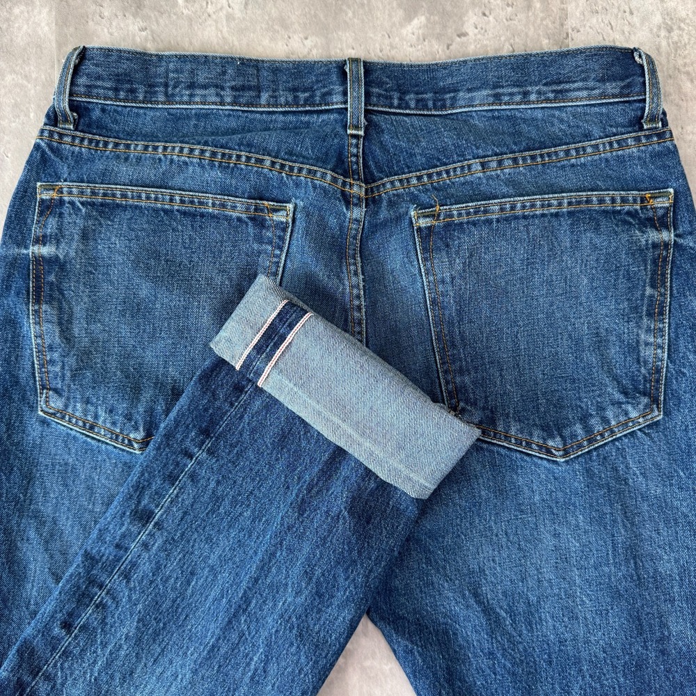 Imogene and Willie Barton Slim Jeans Mens 34 Blue Selvedge Distressed Button Fly
